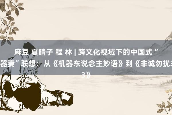 麻豆 夏晴子 程 林 | 跨文化视域下的中国式“机器妻”联想：从《机器东说念主妙语》到《非诚勿扰3》